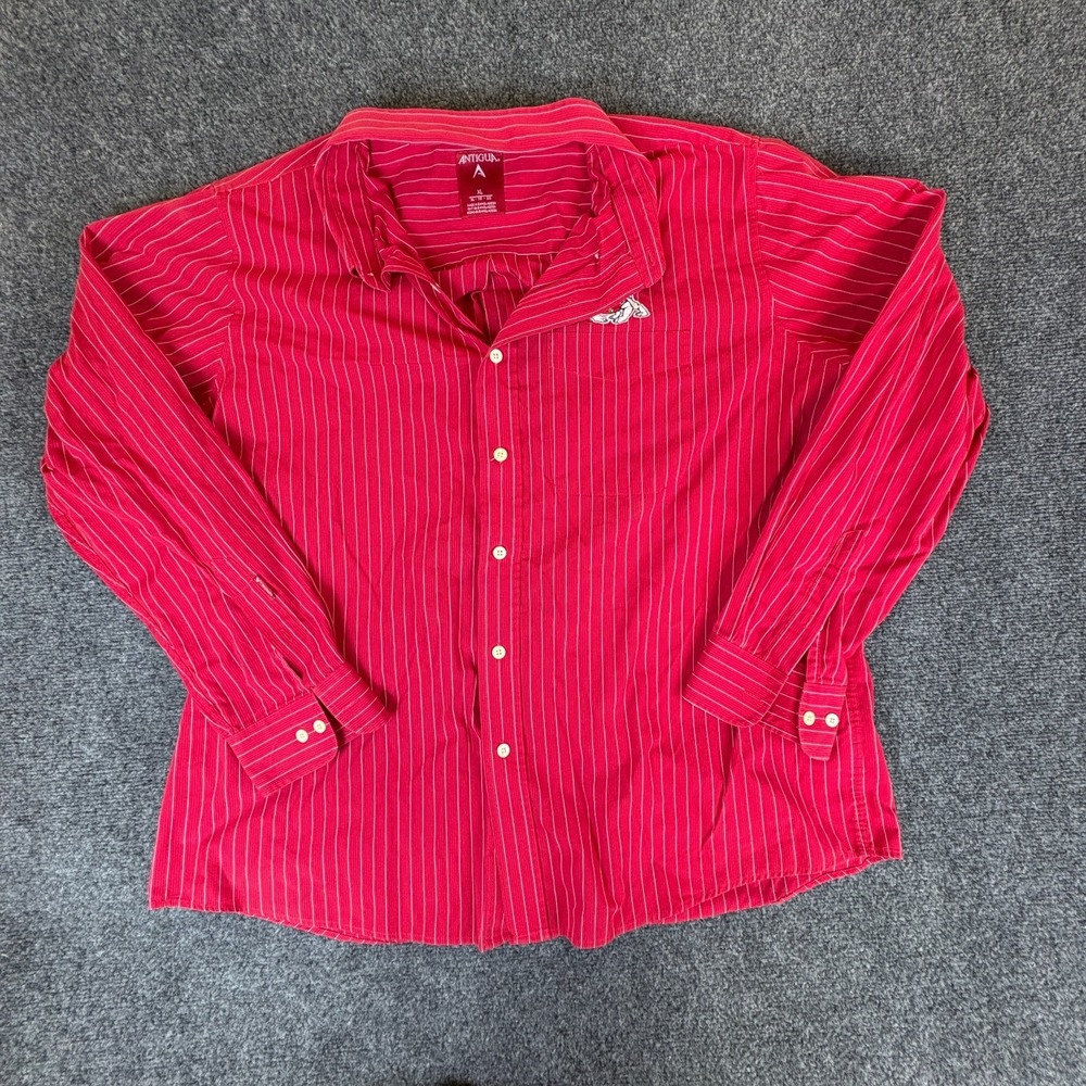 Antigua Apparel Fresno State Bulldogs Football Shirt Men Red Pinstripe Button Up